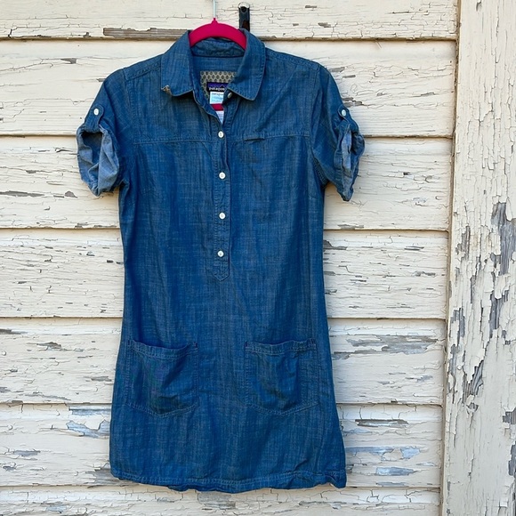 Patagonia Dresses & Skirts - Patagonia Women’s Denim Chambray Popover Summer Festival Mini Shirt Dress 4 H5